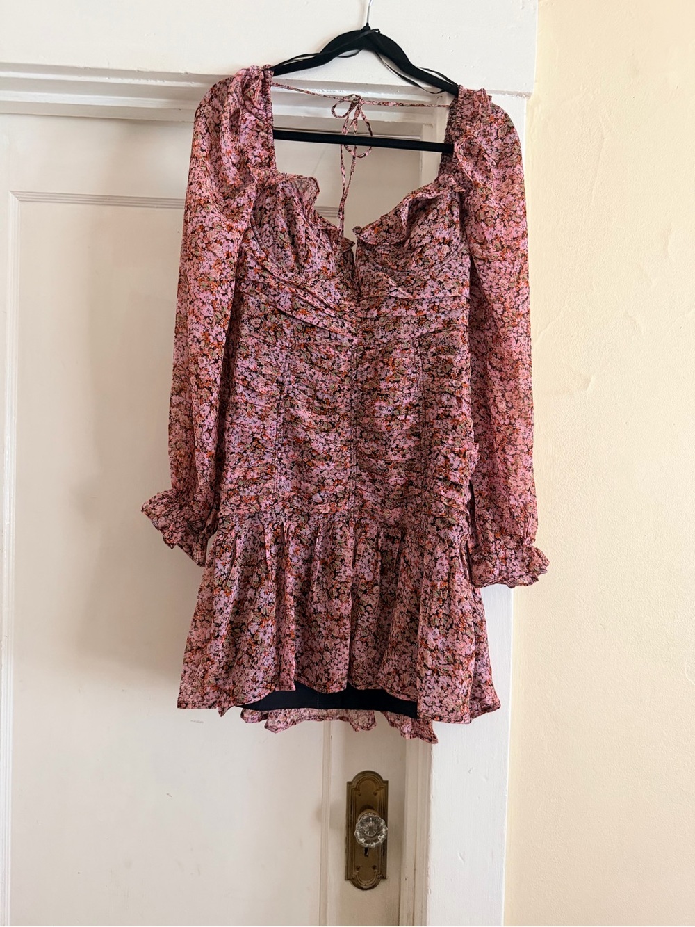Astr Pink Floral Long-Sleeve Ruffle Mini Dress